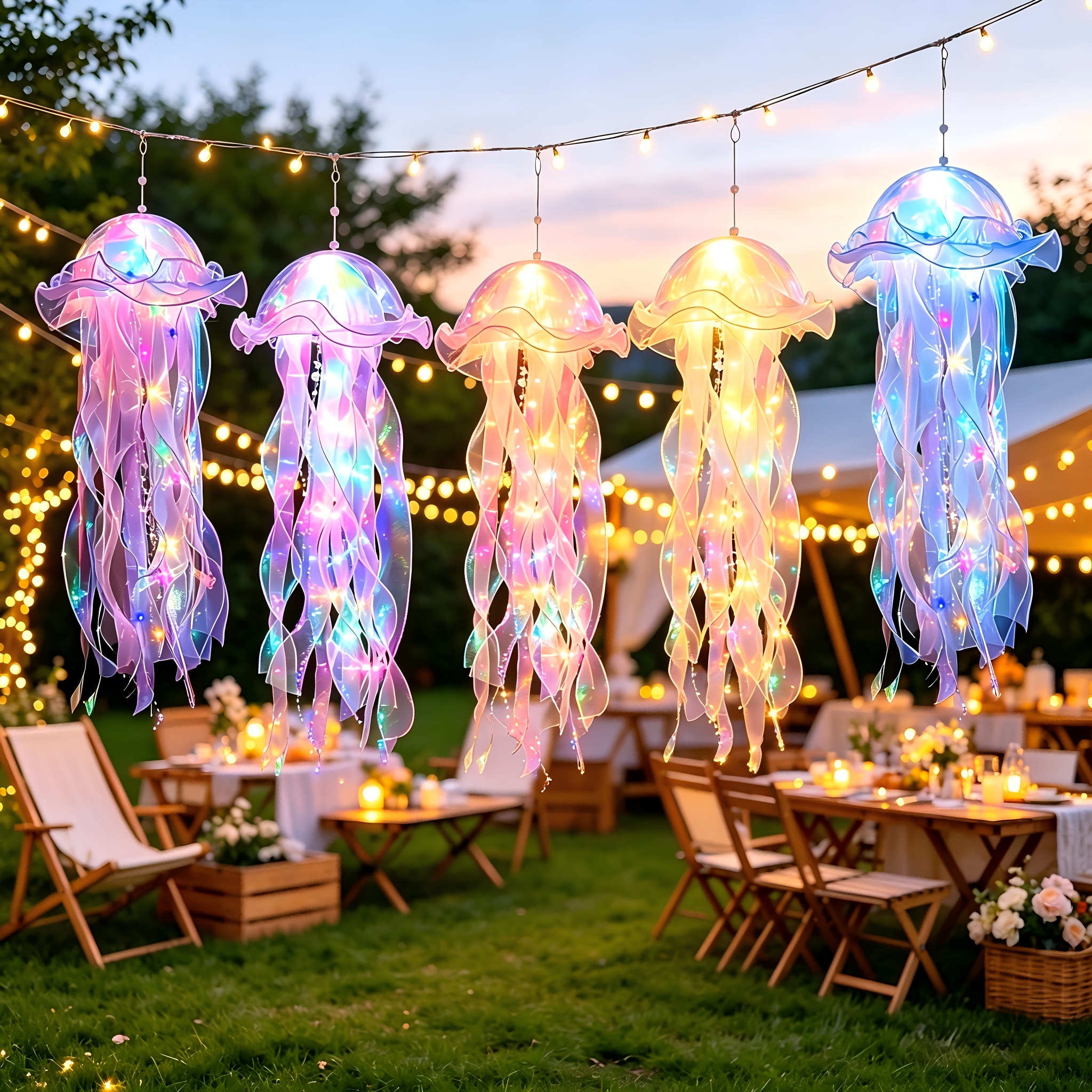 2 pack led jellyfish lamps hanging battery operated colorful lights with moving   durable shade   for party wedding gender reveal xmas garden yd decor multiple colors or random color