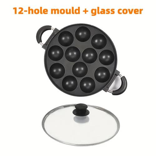 7 12hole aluminum non stick octopus frying cake pan with glass cover 7 12hole cake mold easy to to saving design suitable for and outdoor activities