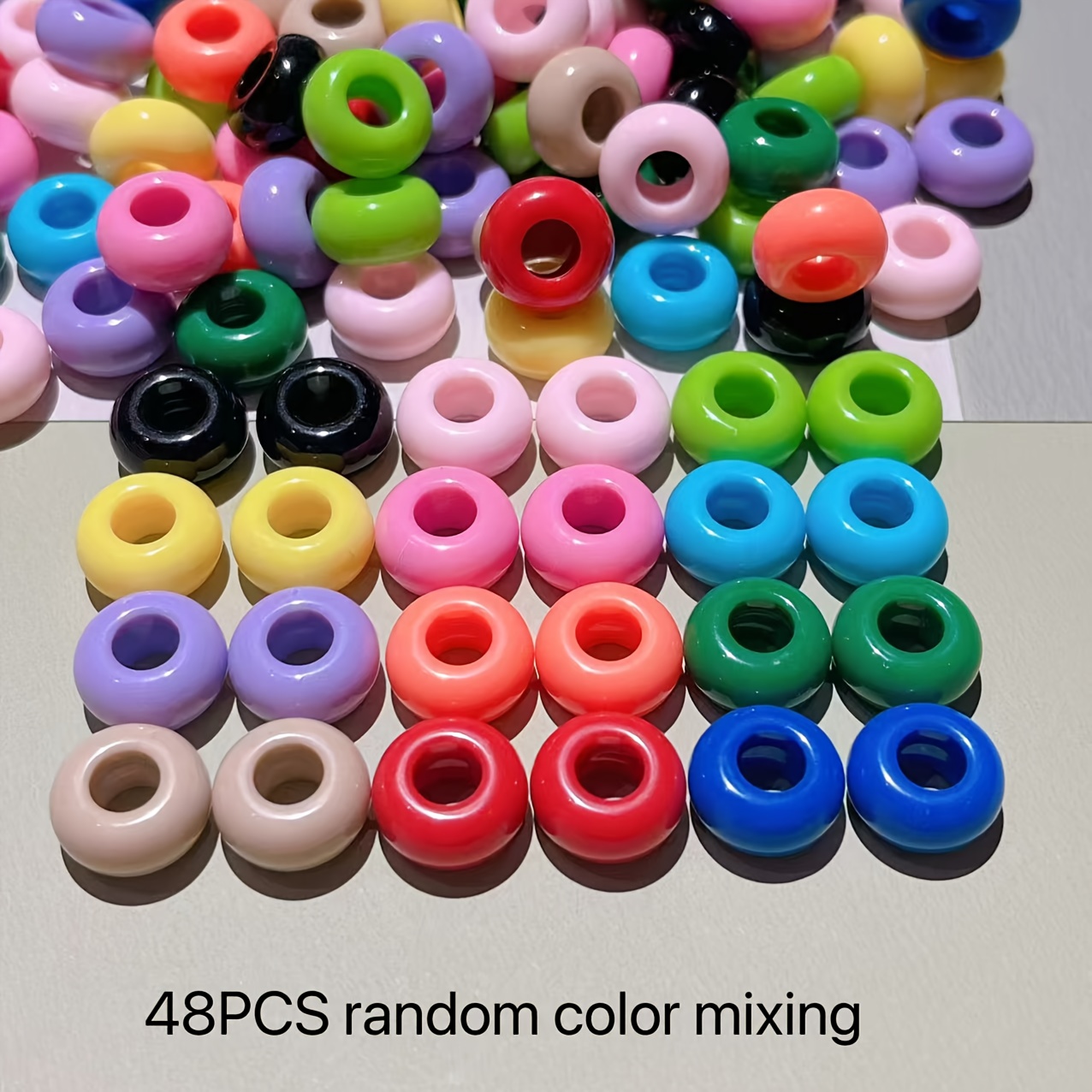 48pcs Random Mixed Color Acrylic 13mm Large Hole Abacus Beads, Wheel Beads, Macaron , For Diy Hair Accessories, Jewelry, Hats, And Apparel Decorative Beads