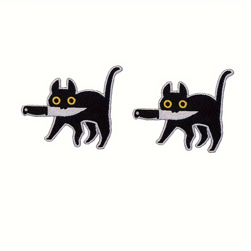 2-Piece Black Cat Embroidered Iron-On Patches, Diy Fashion Appliques For Jackets, Jeans, Hats &amp; T-Shirts