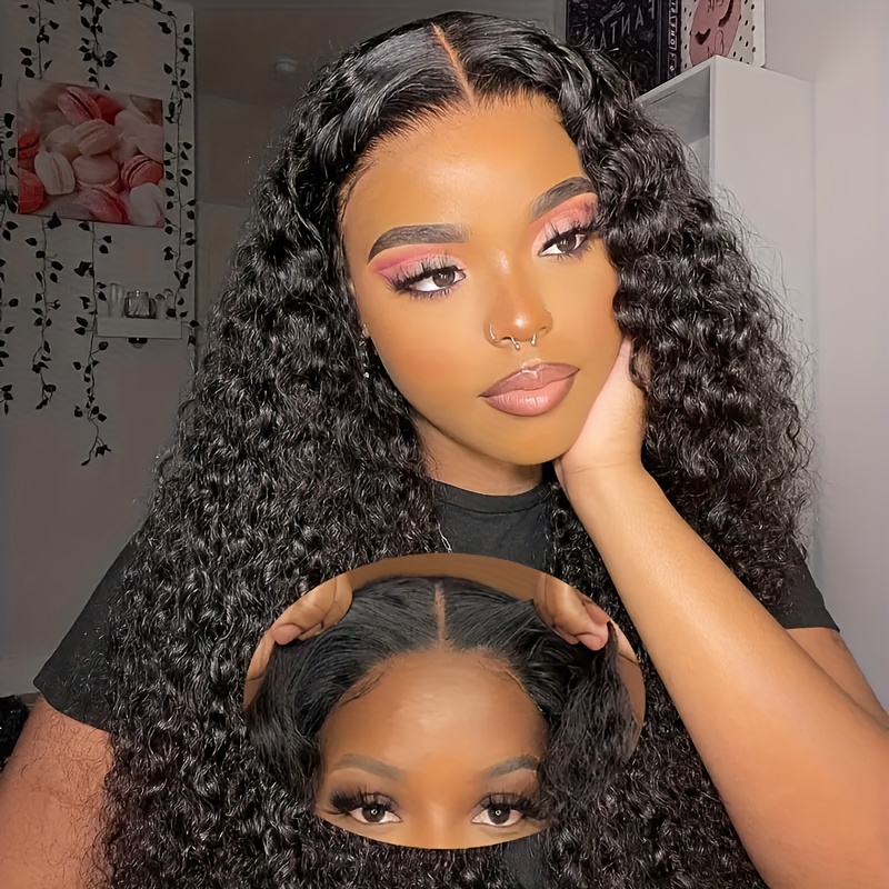 TEMU 200% Density Curly Wave Lace Front Glueless Human Hair Wig For Women 6x4 Hd Curly Wave Frontal Human Hair Wig Wet And Wavy 16-34 Inch
