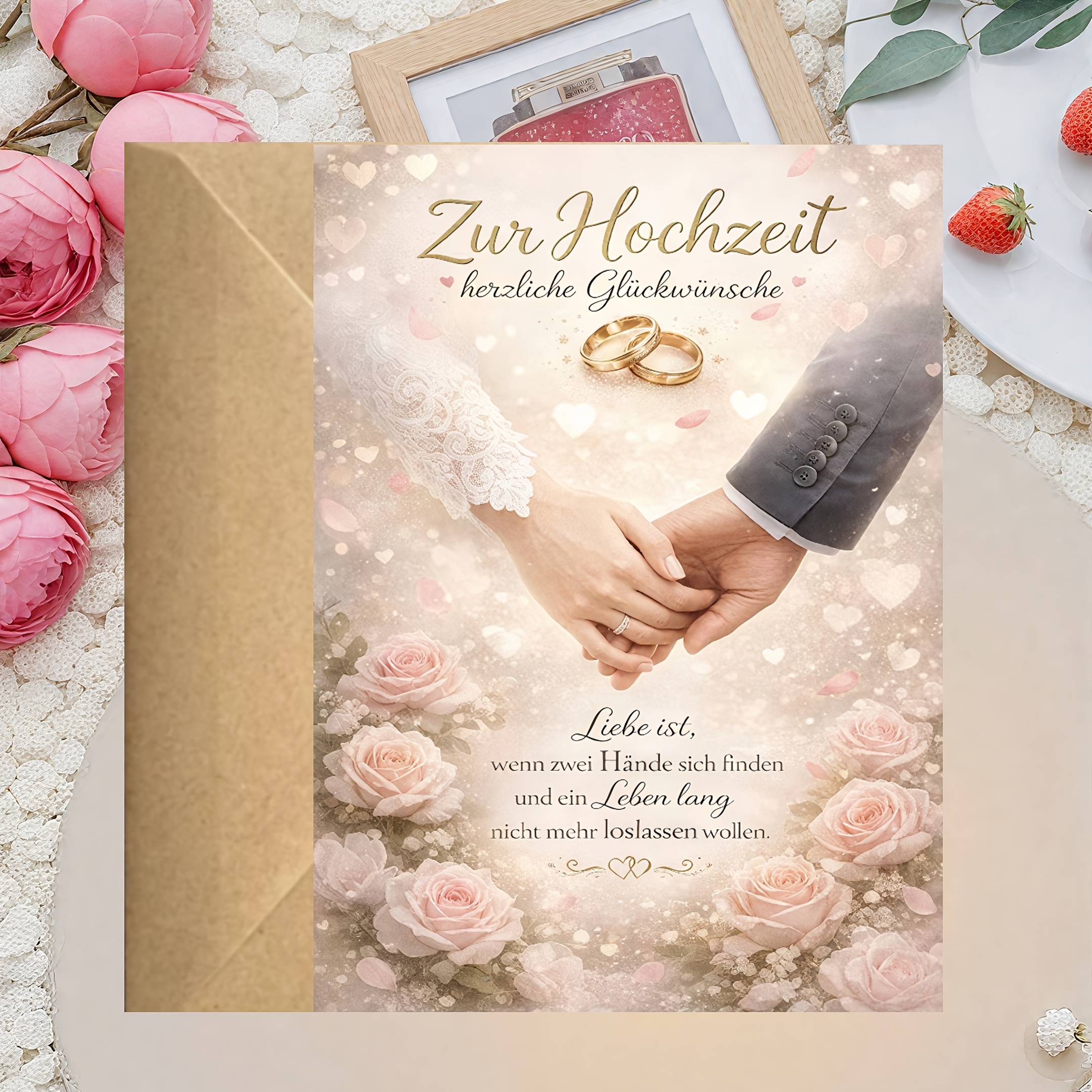1 Greeting Card + 1 Envelope | Elegant Wedding Card Featuring Romantic Rings And Roses, Perfect For , And An For Valentine's Day, Thanksgiving, And Christmas Celebrations
