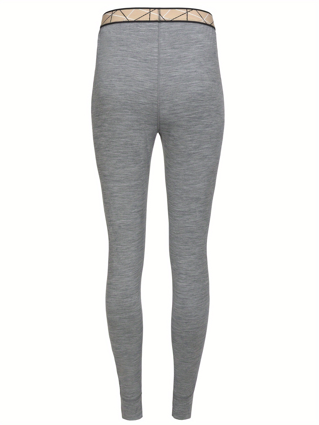 [*] Women's Wool Thermal Leggings for Winter Athletic Pants with  Geometric Waistband, Machine Washable, Light Grey Heathered Texture