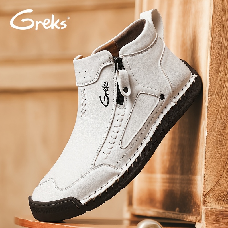 TEMU Greks Men's Chukka Boots Are Handcrafted, Lightweight Ankle Footwear Featuring A Side Zipper For , Ideal For Comfortable Walking, Driving, And