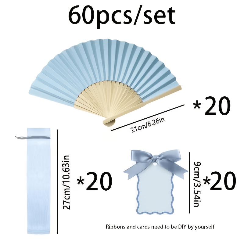 TEMU Personalized Custom 30/60 Light Blue Paper Fan, Greeting Card With Blank Space For Personal Message, Suitable For Wedding Gifts , Birthday
