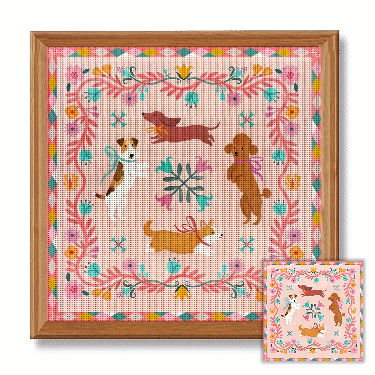 TEMU 1pc Frameless 40x40cm/15.7x15.7-inch 11ct/14ct Printed Cross Stitch Diy Kit, Cute Dog, Suitable For Relaxing Diy Cross Stitch Set For Adult