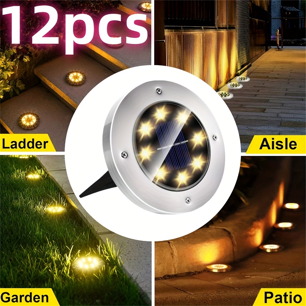 

Solar Ground Lights Outdoor, 12 Pcs 8 Led Flat Solar Lights, Solar Disk Lights Waterproof, Solar Disc Lights Inground Lights For Outside Pathway Walkway Driveway Garden Landscaping, Warm Light