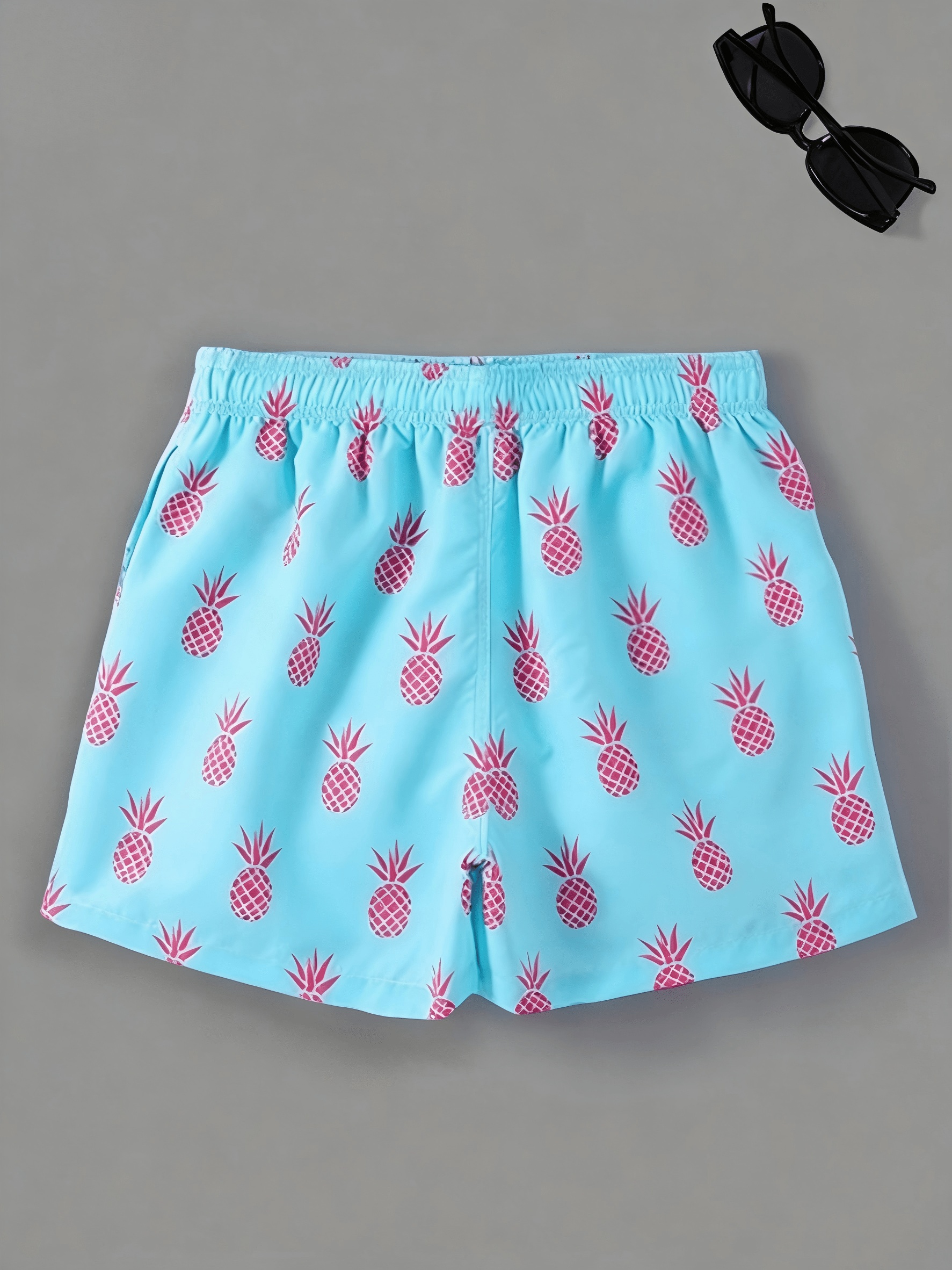 mens pineapple print drawstring casual side pants beach travel   summer essential quick drying
