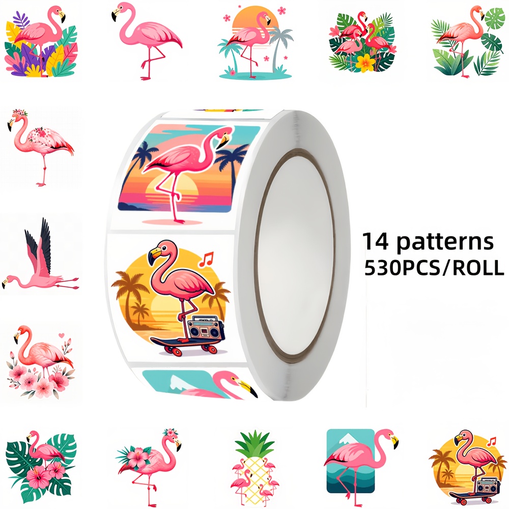TEMU 530pcs Flamingo-themed Stickers, 14 Pattern Designs, Suitable For Decorating Laptops, Tablets, Notebooks, Envelopes, Gift Boxes, Luggage, Etc.,