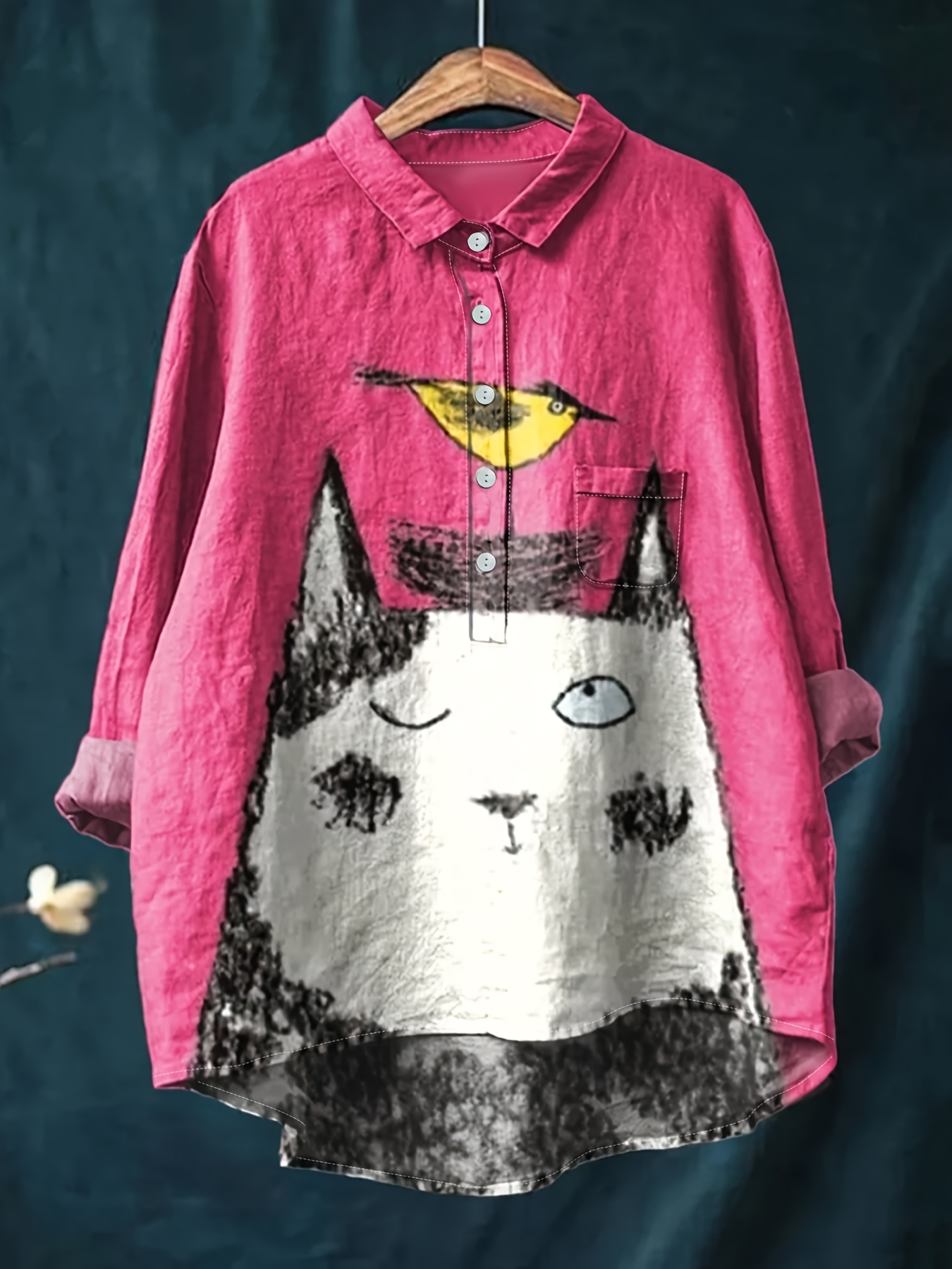 women's casual cat print button shirt loose fit long sleeve Temu