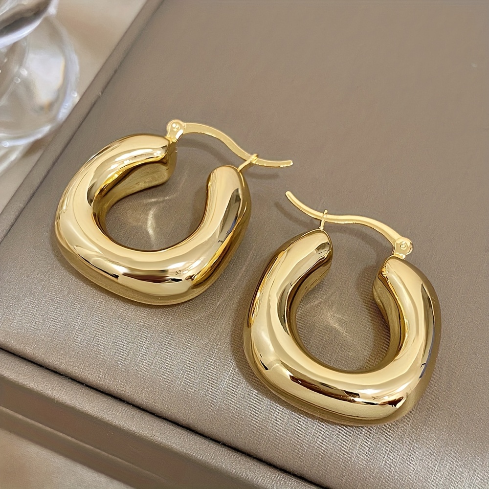 

Vintage Style 18k Gold Plated Hoop Earrings, Stainless Steel Hollow Chunky Hoops, Non-magnetic Ear Jewelry With Stainless Steel Ear Needle - Pair