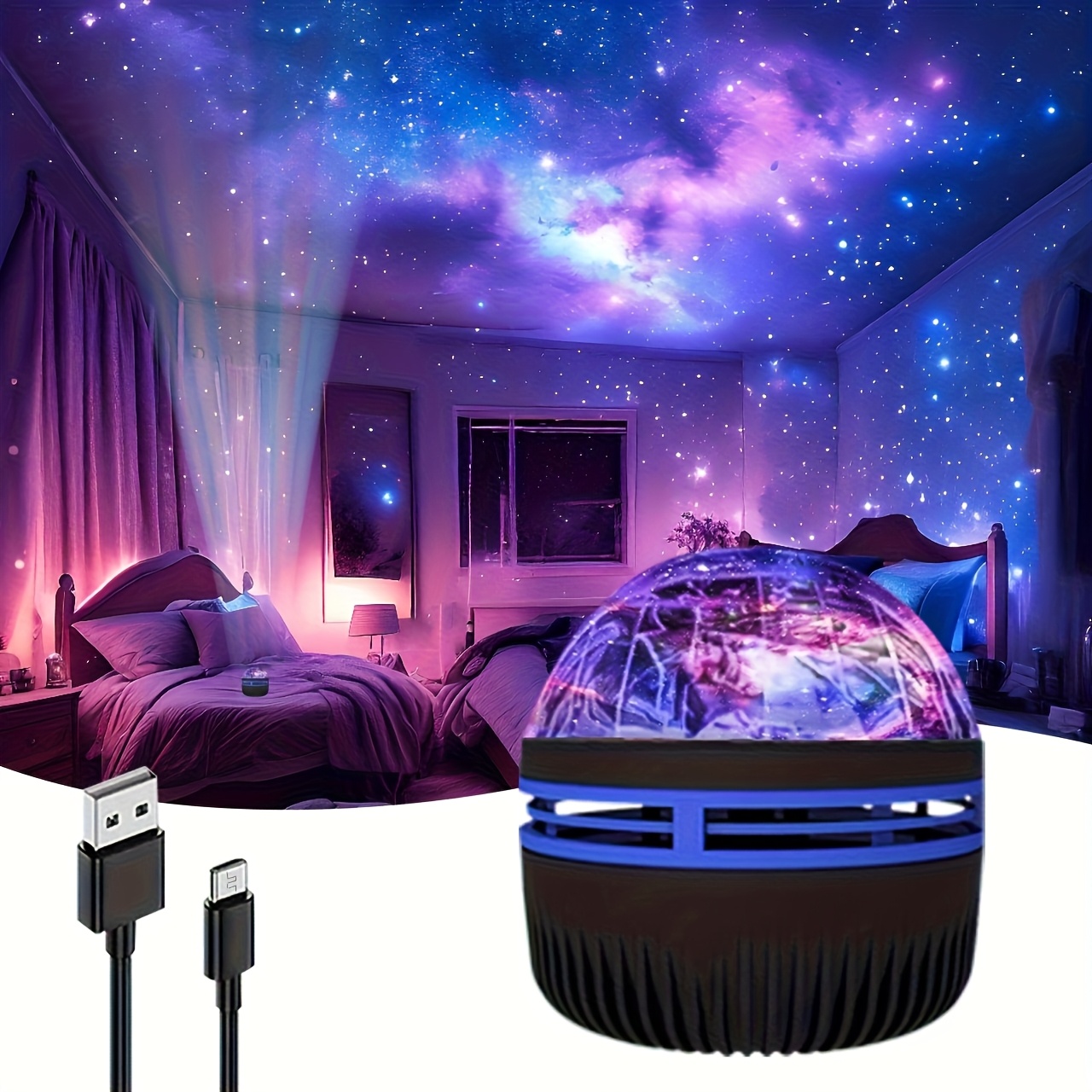 YETHKE 7-Color LED Aurora Projector with Remote Control - USB-Powered for galaxy Night Light, 36V Safe Operation, Black Ambient Lighting for Bedroom & Music Room Decor, Vibrant for galaxy Effect, Versatile Color Options, Remote Controlled Projector, Celestial Theme, Highquality Leds
