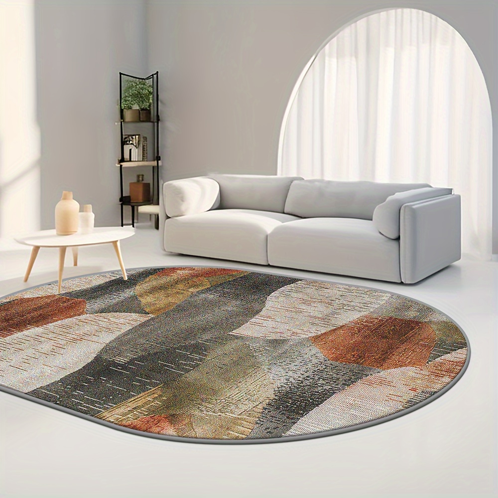 TEMU Imitation Cashmere washed Bottom Imitation Cashmere With Weight Of Per   Thickness 8.6mm 1pc, Abstract Art Design Beautiful Oval Mat, Home