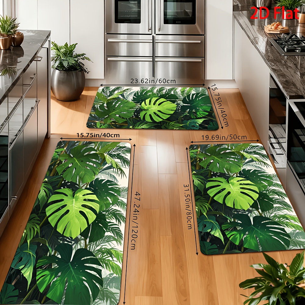 TEMU 2/3pcs Modern Style Mat Set, Tropical Plant Leaf Pattern Rug, Style, Suitable For Home Decoration, Atmosphere, 2d Flat Holiday Decor, Bar