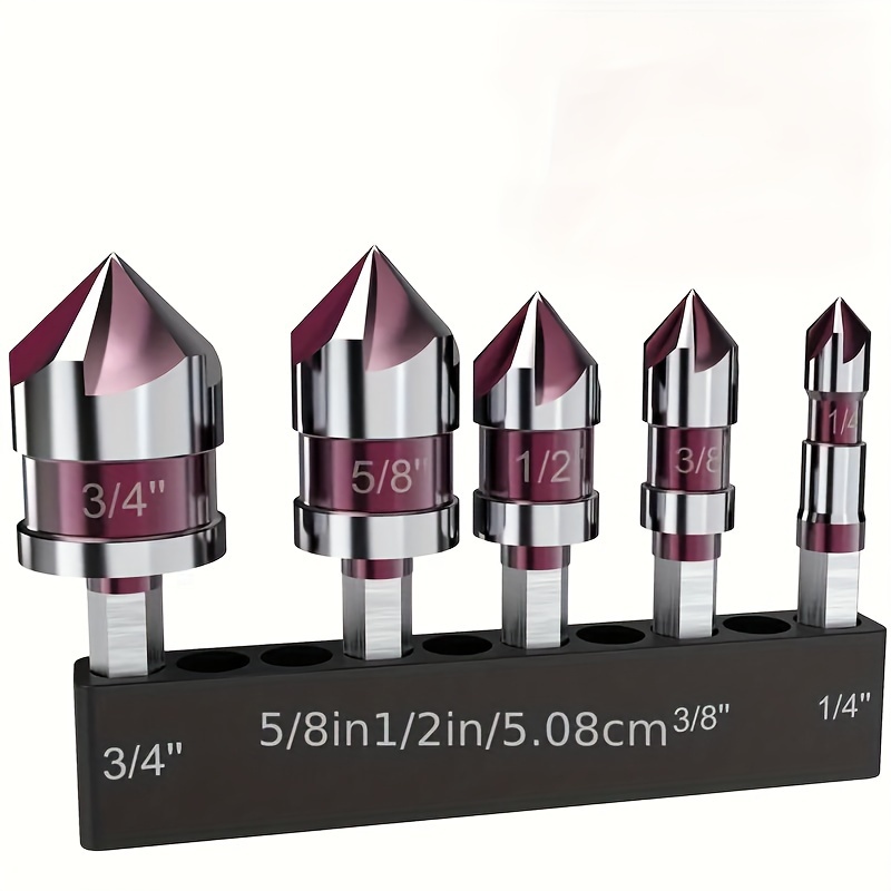 

5pcs Cobalt M35 Countersink Drill Bit Set - Steel, 82° Angle, Assorted Sizes (1/4", 3/8", 1/2", 5/8") With Ergonomic Hex Shank & Storage Case