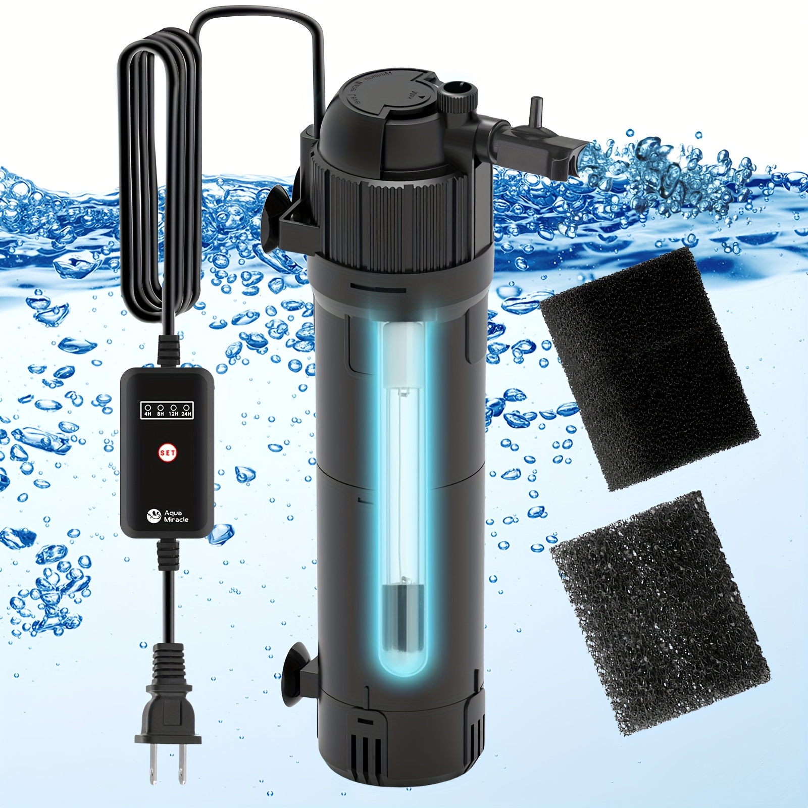 

Aquamiracle Aquarium Filter Fish Tank Filters Green Water Cleaning Filter Pump With Timer, Dual Mode (aeration/rainfall) For 40-120 Gallon Aquariums, Flow Rate And Direction Adjustable