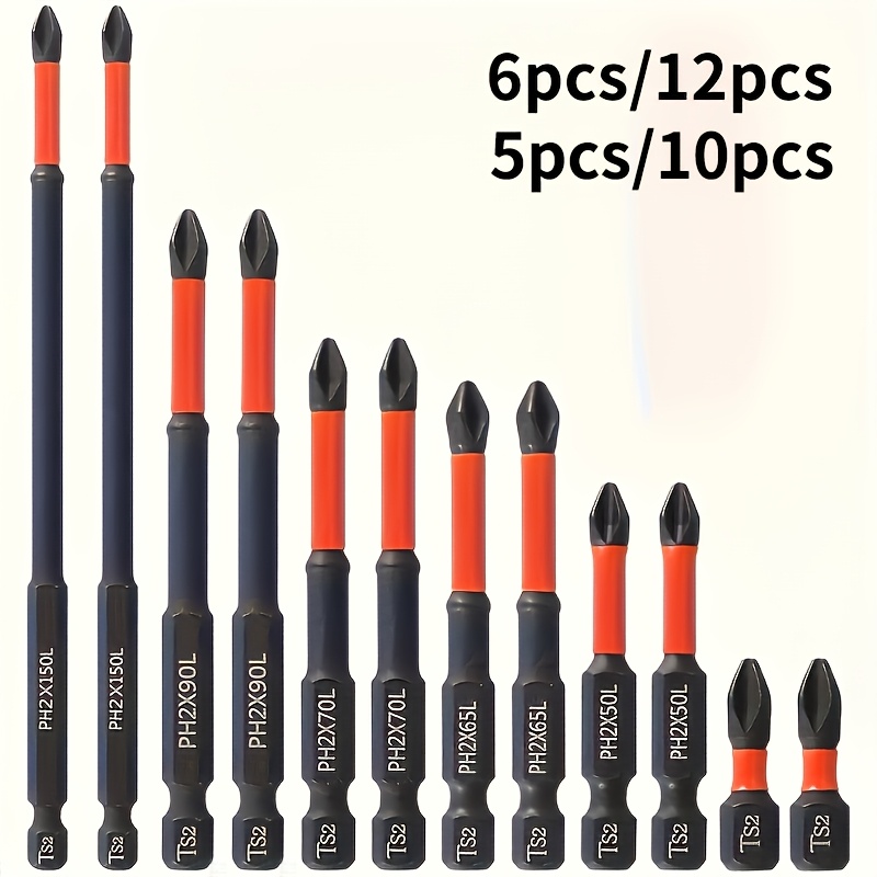 5pcs/6pcs/10pcs/12pcs Magnetic Anti-Slip Drill Bits, Made of with 1/4" Hex Shank - High Quality, Durable, Long-lasting