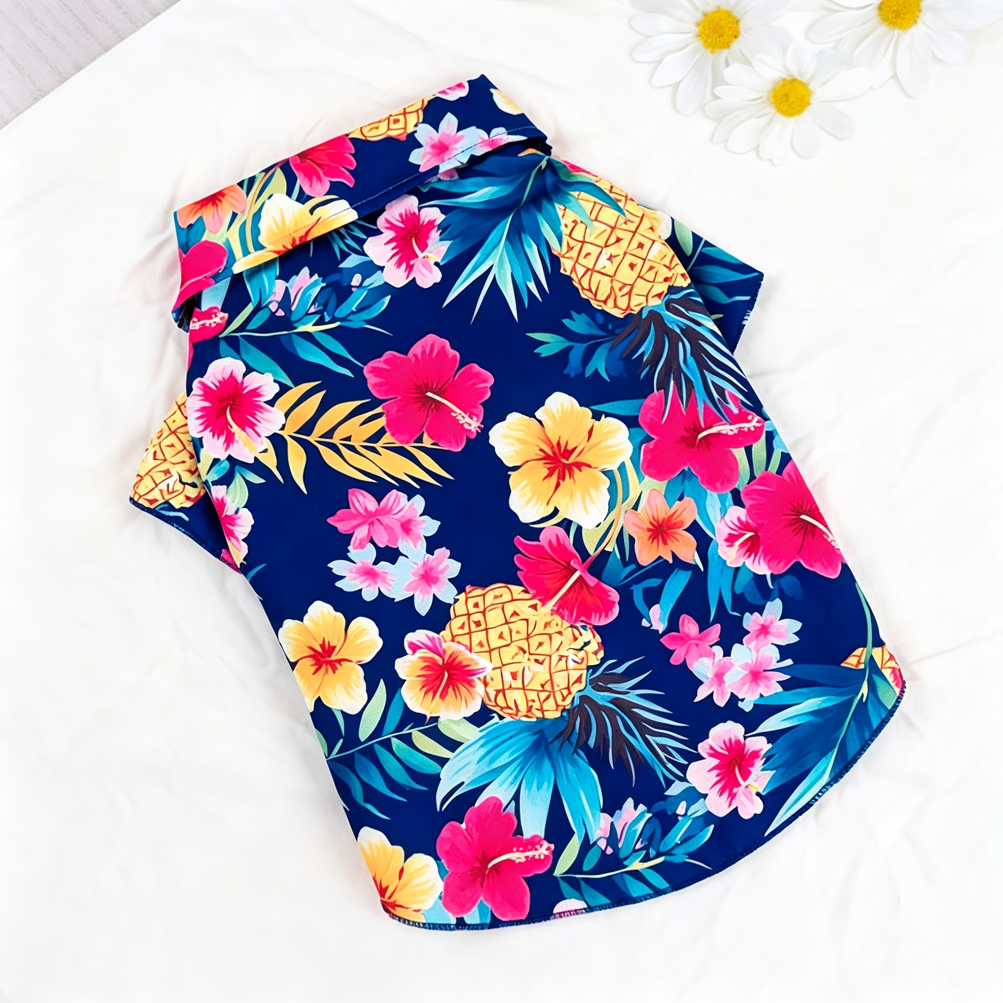 TEMU T-shirt pour animal de compagnie à imprimé tropical ananas et hibiscus, 1 pièce, convient aux chats et aux chiens, à à et à l'extérieur