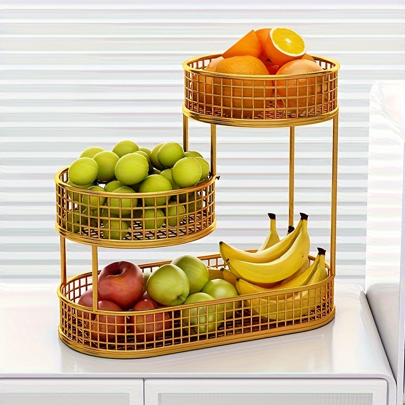 

Elegant Multi-tier Metal Fruit Basket - Large And Luxurious Design, Suitable For Living Room Coffee Table | Snack And Fruit Tray