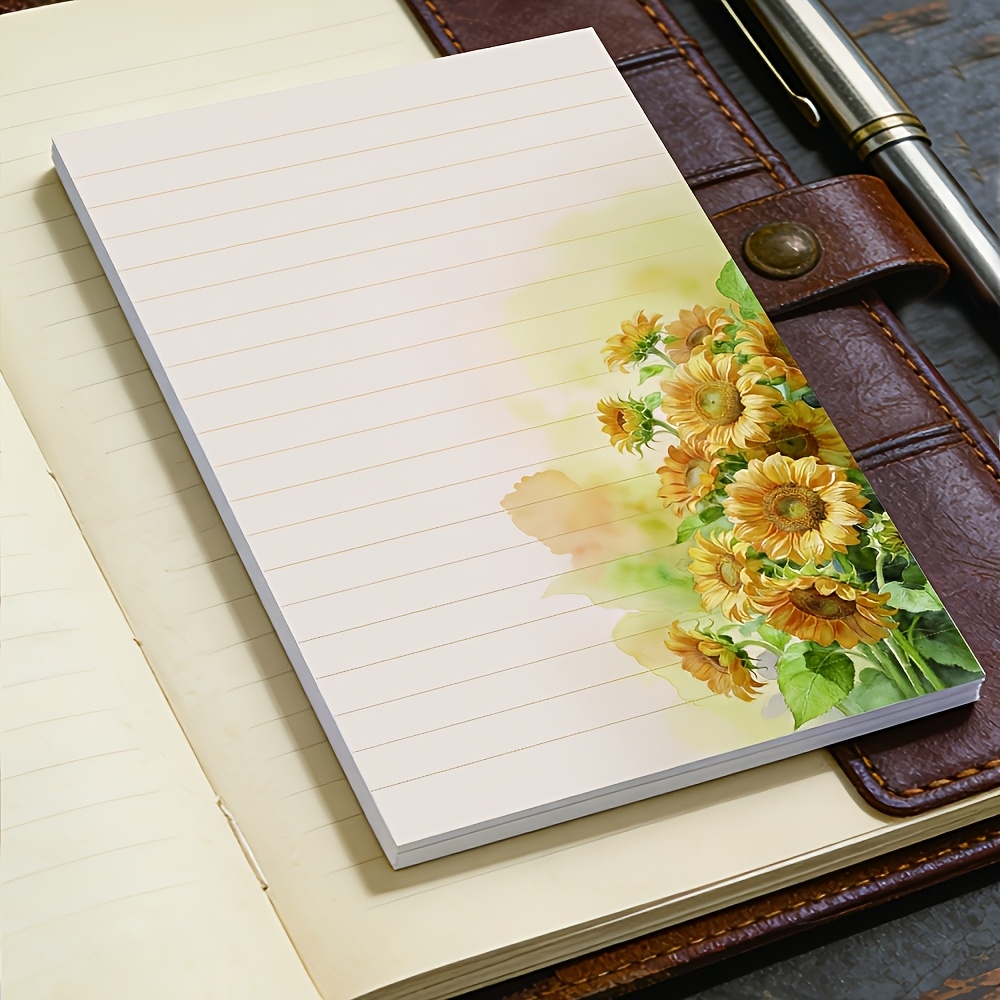 TEMU 1pc (50ets) Summer Sunflower , Symbolizing Sunshine, Positivity, And , Horizontal Line Memo, Double-sided Printing, Portable , Minimalist Floral