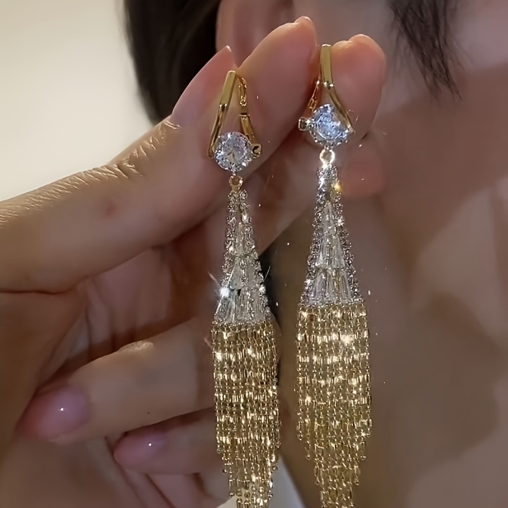 

Luxurious Sparkling Tassel Earrings With Cubic Zirconia - Perfect For Parties, & Everyday Glam