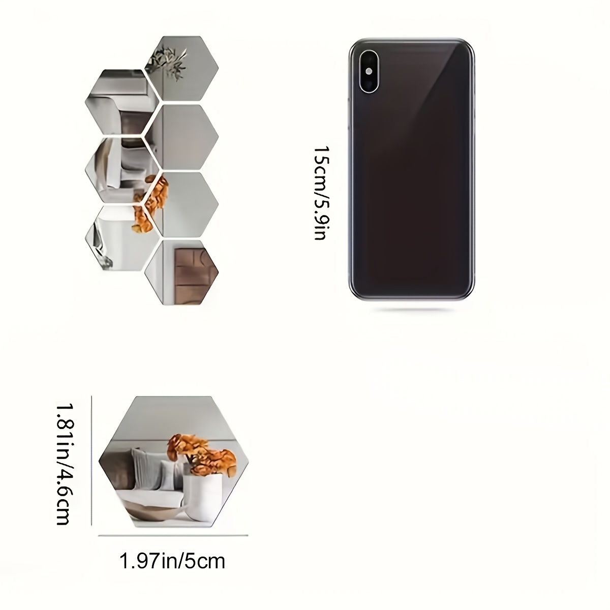 Alternative view of 48 piezas, Adhesivos de pared hexagonales de espejo acrílico - Autoadhesivos, Espejos decorativos 3D, Dorados y…