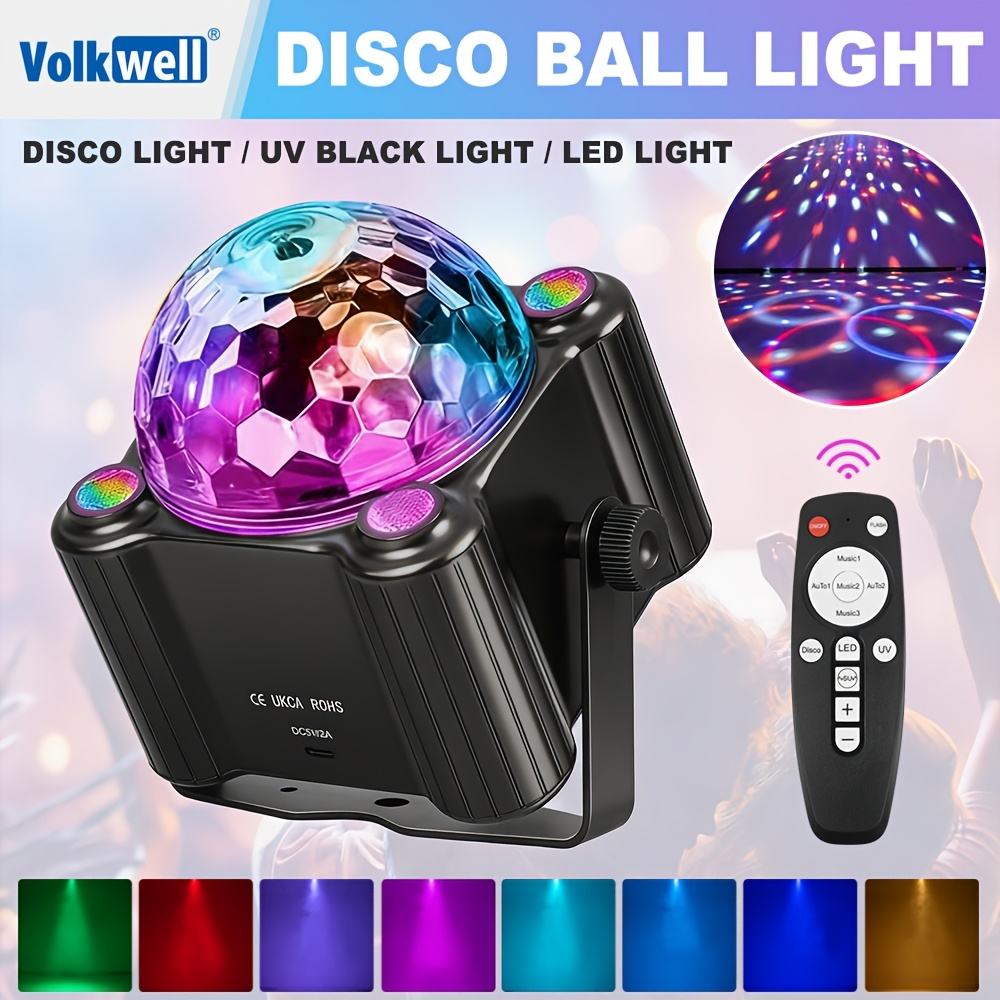 TEMU Disco Ball Light Led Light Usb Remote Control Sound Acticated 6 Color Lights Wide Coverage Multi Mode Strobe Rotation Speed Control For Party