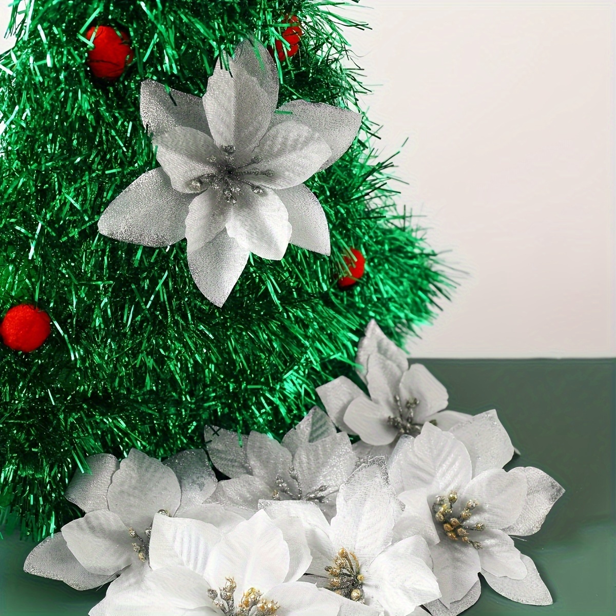 6pcs Christmas Simulation Flowers, Christmas Tree Wreath Additions, Christmas Tree Decorations, Rattan Decorations