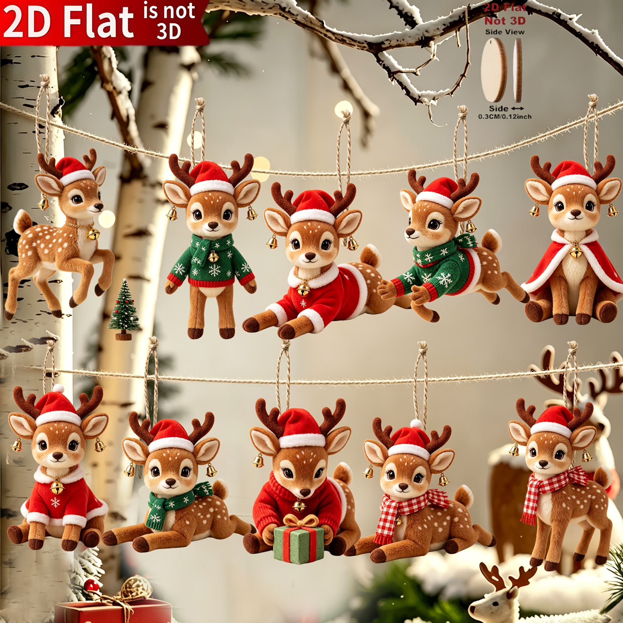 TEMU 10 pezzi Decorazioni Natalizie 2D Simpatici in Legno con Filo per Albero di Natale Esterno Decorazioni per Feste