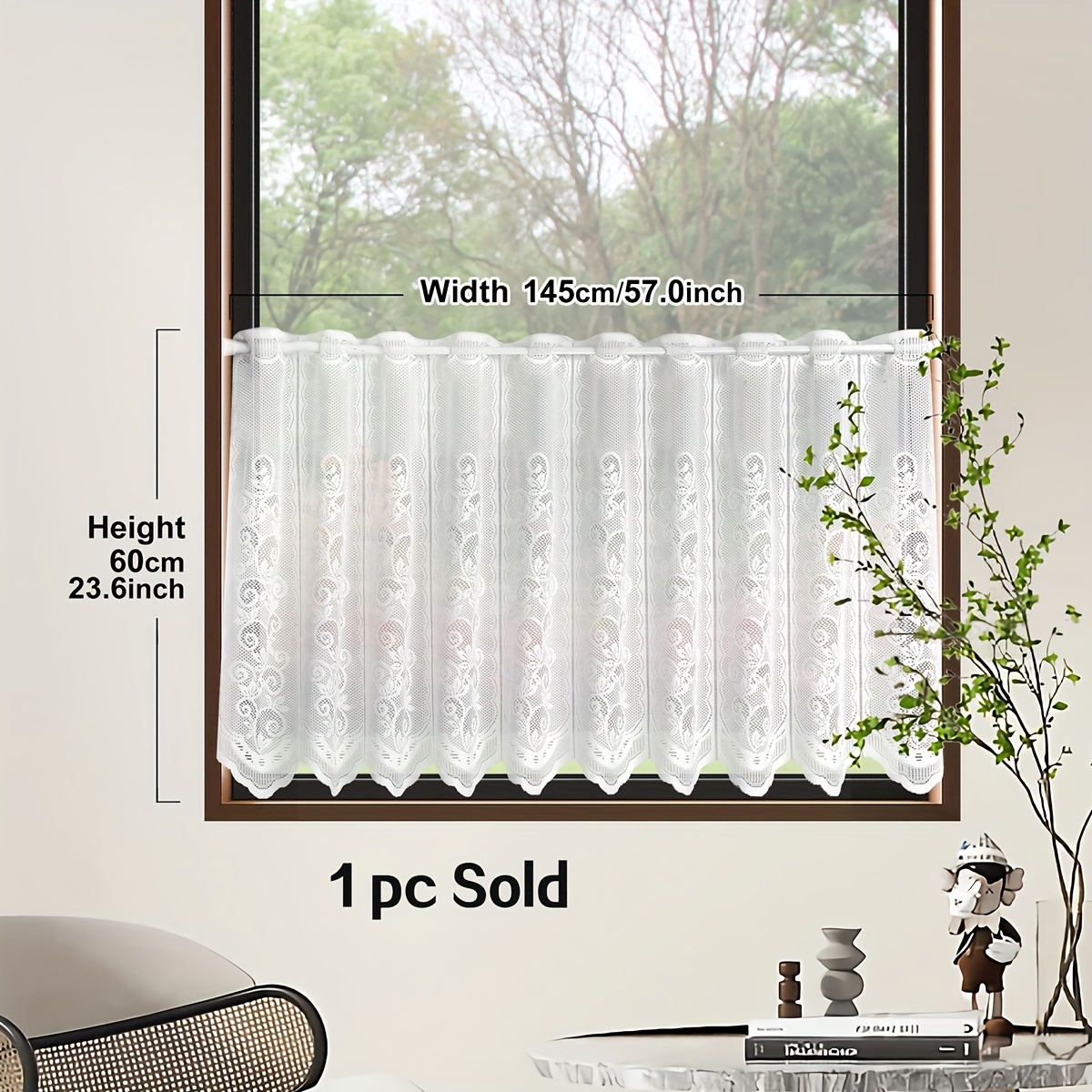 Image of 1pc, White Lace Partition Small Curtain, Short Privacy Curtain, Suitable For Living Room And Bedroom Window And Door Decoration, Rod Pocket