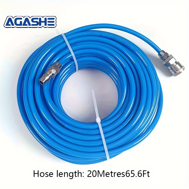 TEMU Agashe Air Hose With Fittings - 10/20/30m Reinforced Flexible Pu Air Hose, Bend Restrictors, Industrial & Plug, Acid- , Suitable For Air Tools, Auto Repair,