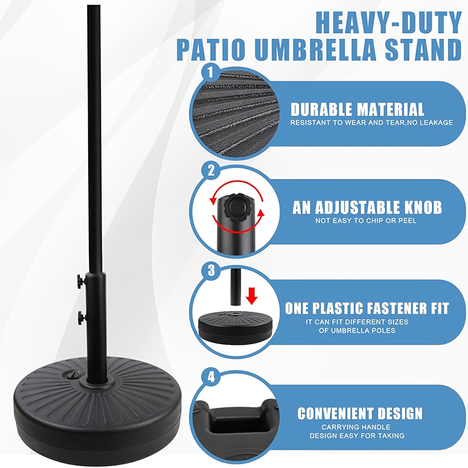 TEMU 80 Lbs Patio Umbrella Base Heavy Hdpe Duty Circular Water And Sand Fillable Umbrella Stand For Yard Garden Poolside-black For Outdoor Patio