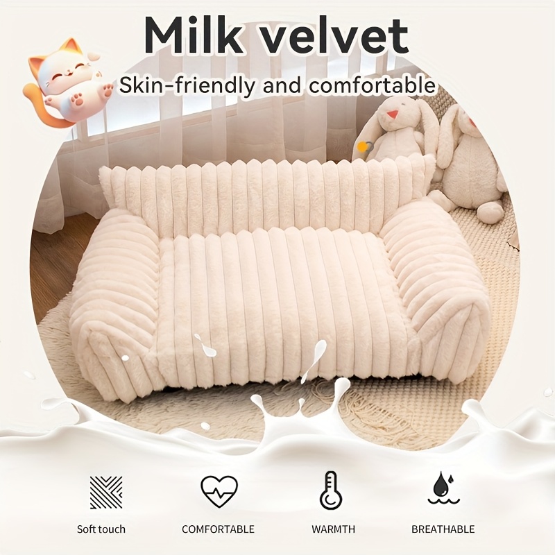   plush pet sofa bed for cats small dogs supportive indoor lounger with soft polyester filling cozy   machine washable ideal for indoor pets pet lounger cozy pet bed soft polyester fill Product details 6