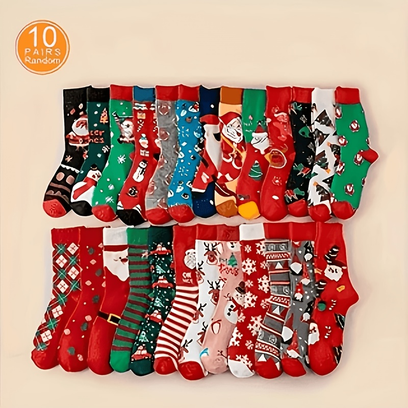 TEMU 10-pair Pack & Unisex Suitable For & - Assorted Colors Mid-calf Socks With Random Cartoon Characters, Soft Comfortable Machine Washable Suitable