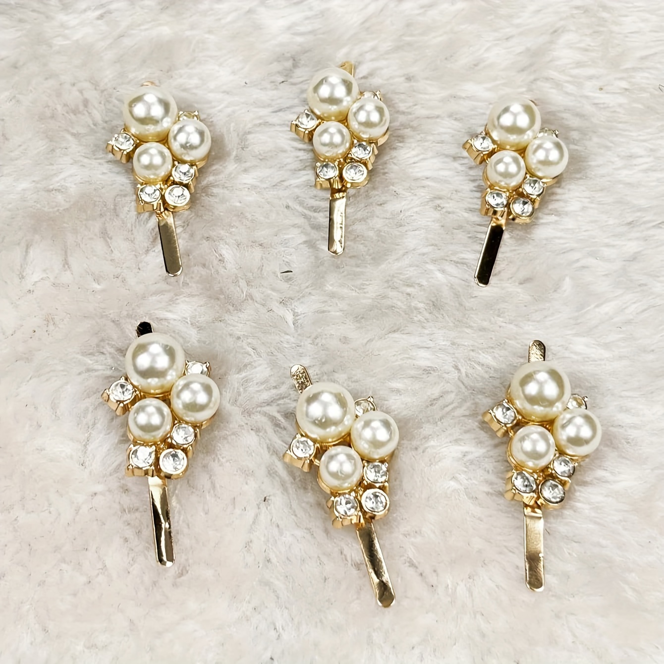 Image of 6pcs Set Of Detachable Pearl Diamond Alloy Buckles Suitable For Shoes, Boots, Clothing, Bags, Versatile Decorations
