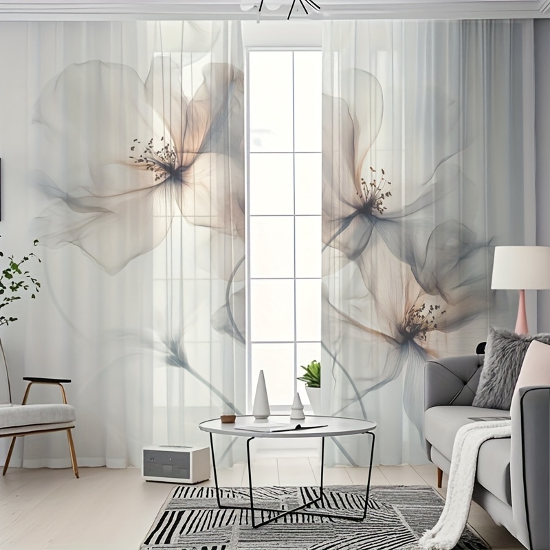 E-shop 2 Stück Halbtransparente Vorhänge, Elegantes Blumenmuster Moderner Minimalistischer Stil Frische Natürliche Dekorationsvorhänge für Alle