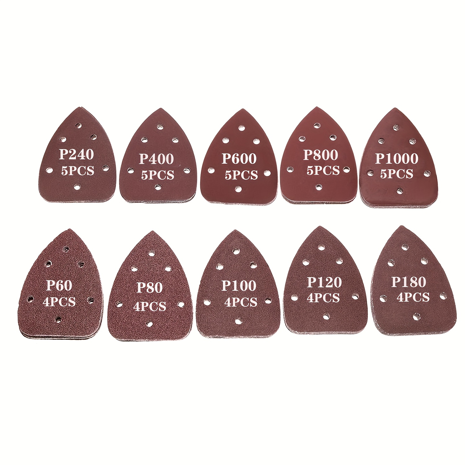 Image of 45pcs Mouse Detail Sander Sandpaper 6 Hole, 60-1000 Grit Triangle Sandpaper, Sanding Disc For Metal Woodworking Grinding Polishing(140mm*98mm)