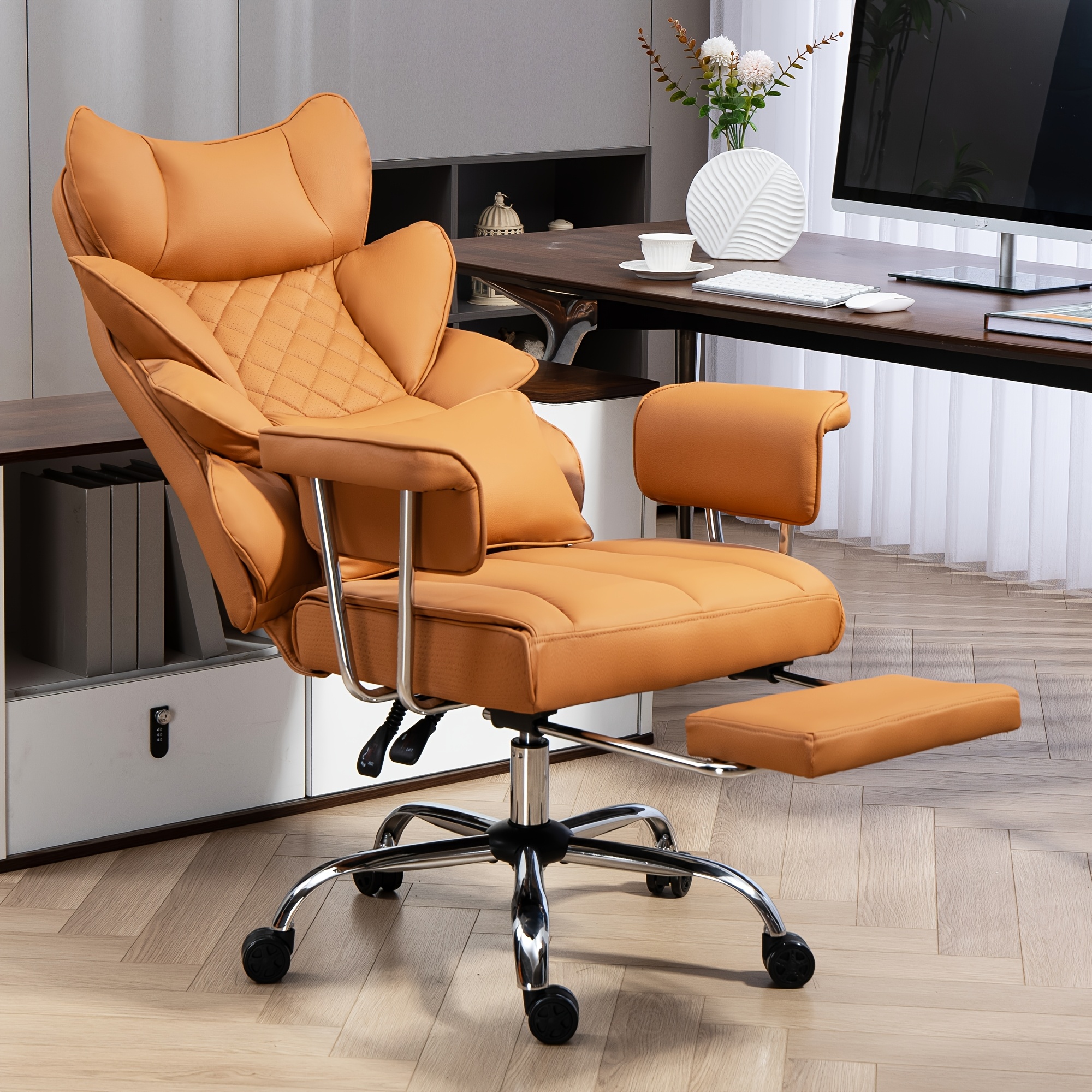 Image of Big And Tall Office Chair 500lbs, High Back Gaming Chair With Footrest, Executive Ergonomic Office Chairs With Outward Fixedsoft Armrests, Adjustable Height