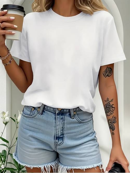 womens short sleeve t shirt breathable round neck loose fit blouse suitable for spring summer outdoor casual wear solid color machine washable opaque shirt for everyday layering