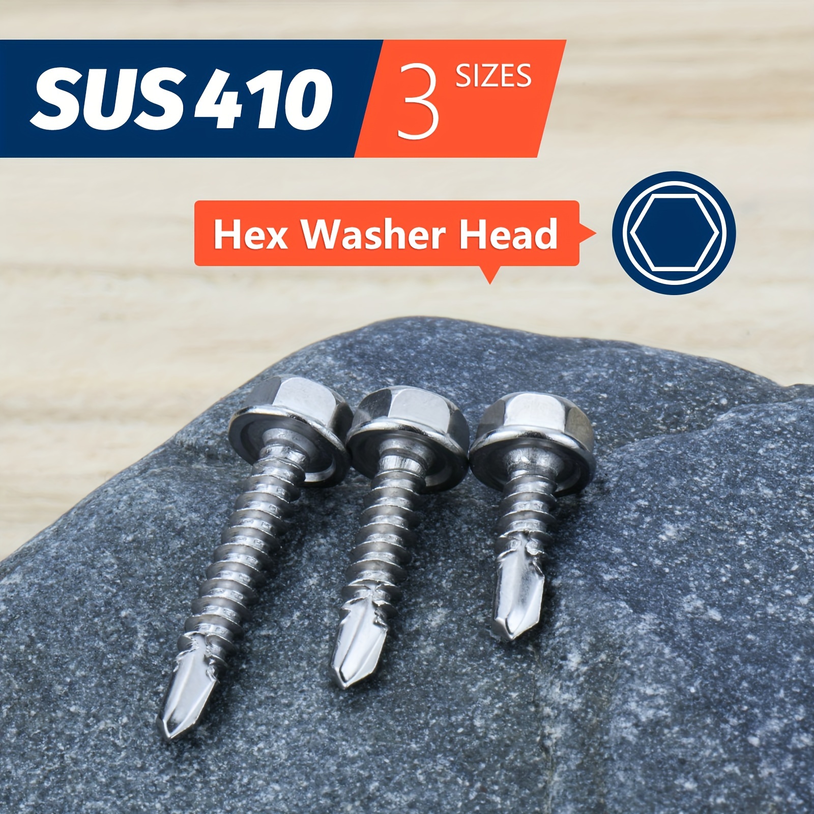 50-Pack #8 X 3/4″ Stainless Steel Hex Washer Head Self-Drilling Screws – 410 Stainless, Full Thread Sheet Metal Tek Screws
