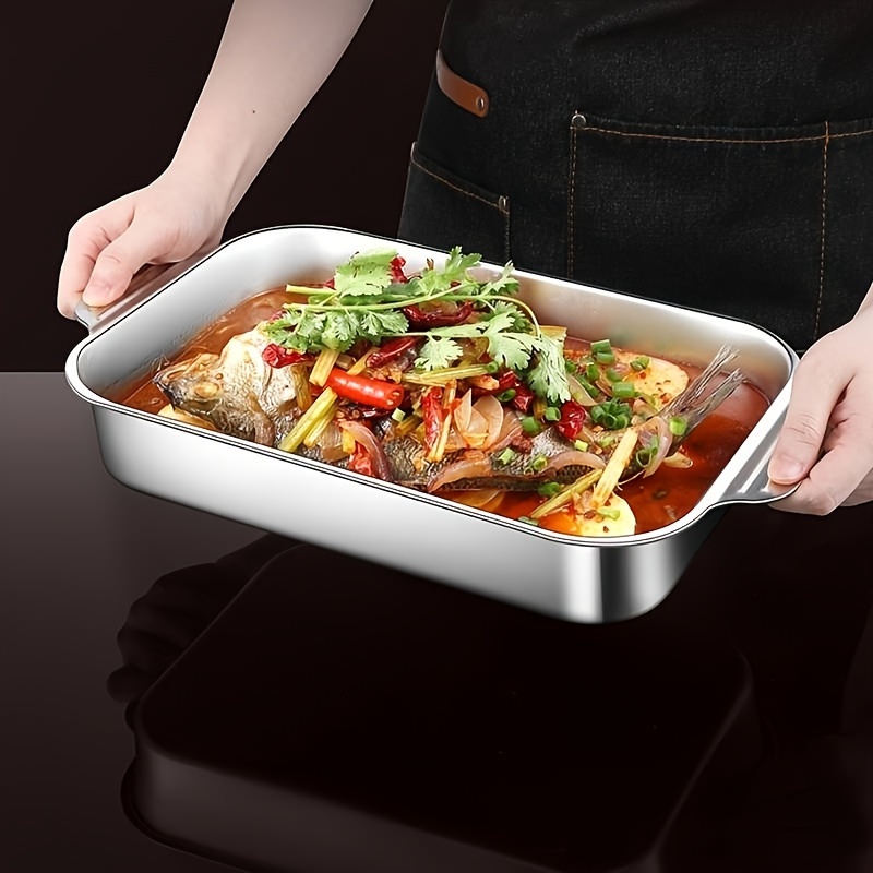 1pc deep baking sheet stainless steel roasting pan non stick grilling trays oven accessories baking tools kitchen gadgets kitchen accessories with without lid details 0