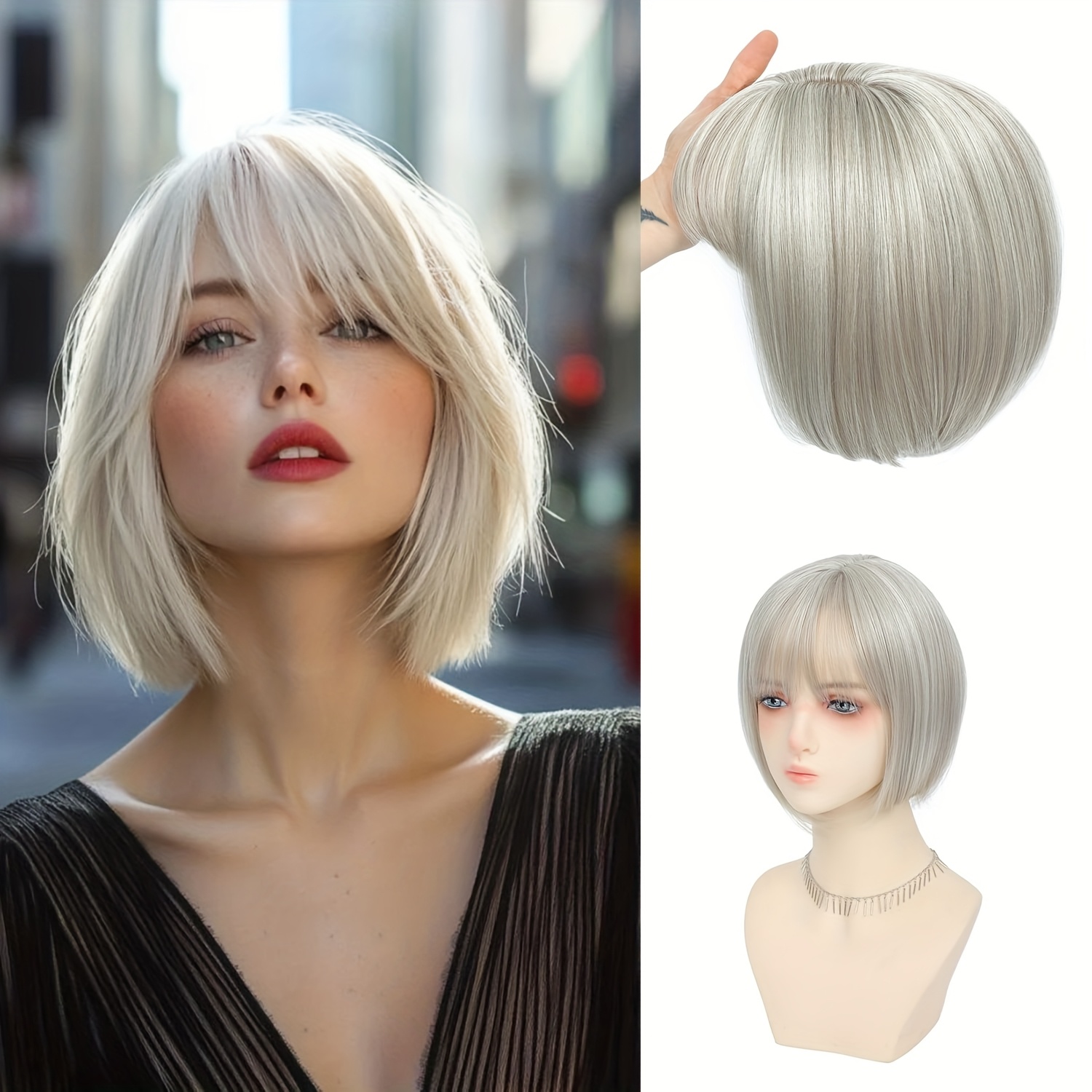 Large Base Hair Topper with Bangs for Thinning Hair 15 Inch Synthetic Large Base Hair Topper with Bangs for Thinning Hair 15 Inch  main image 3