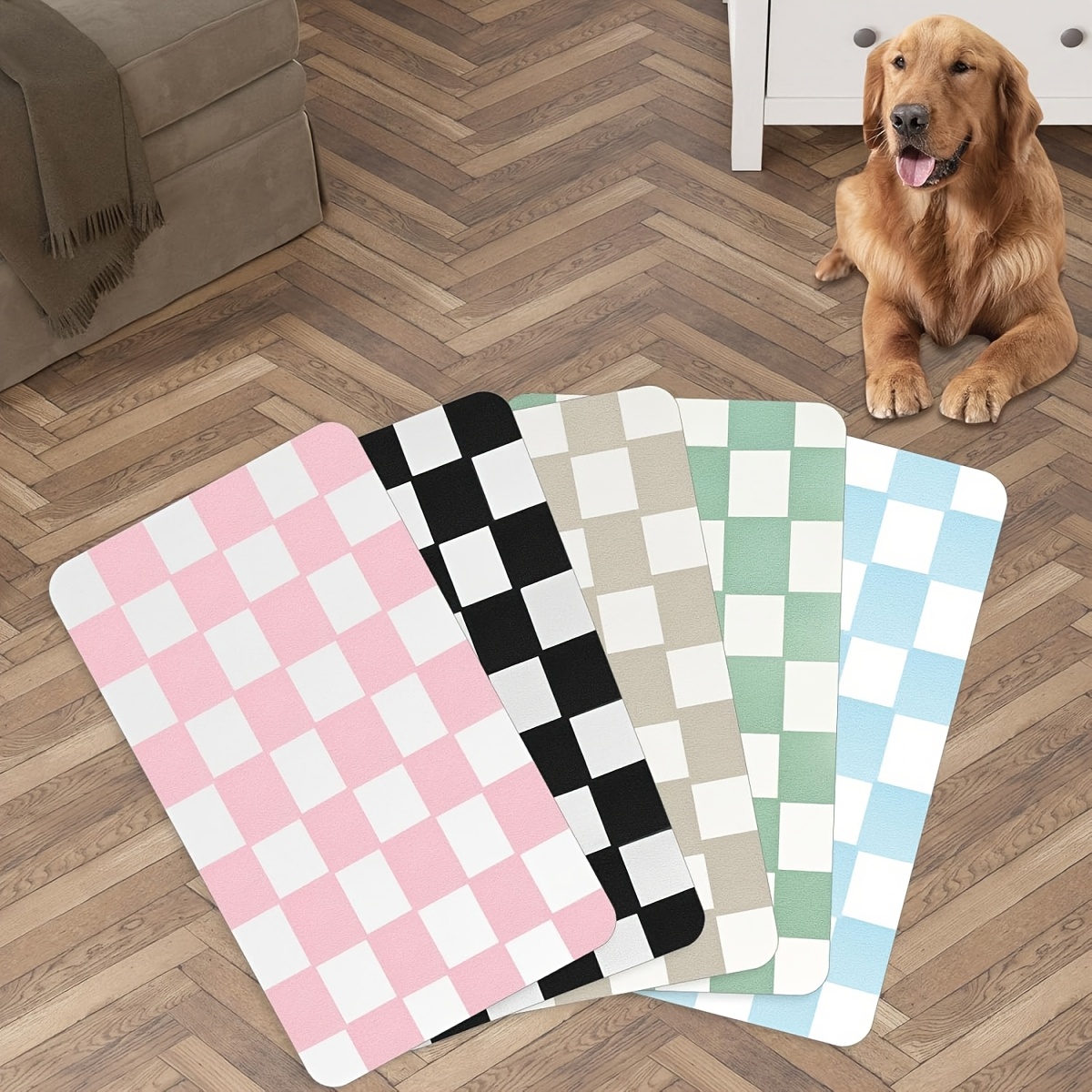 

Checkered Dog Feeding Mat, Absorbent Mats For Dog Food And Water Bowl, Dispenser, Retro Aesthetic Khaki Checkerboard Pet Placemat For Dogs, Cats, Puppy Accessories