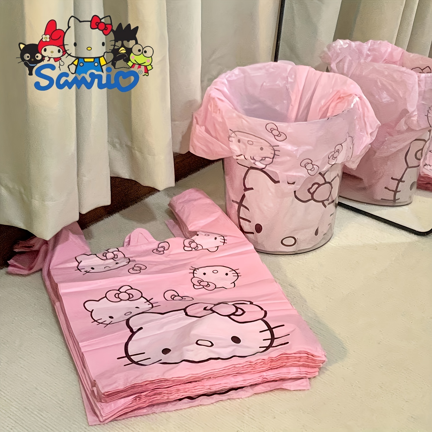 [50 Multifunctional Cartoon Trash Bags] A Set of 50 Adorable Multifunctional Trash Bags Made from PET Material, Suitable for Living Rooms, Bedrooms, Bathrooms, And Kitchens, Featuring a Cartoon Pink Design That Can Be Used As Gifts Or Storage Bags.