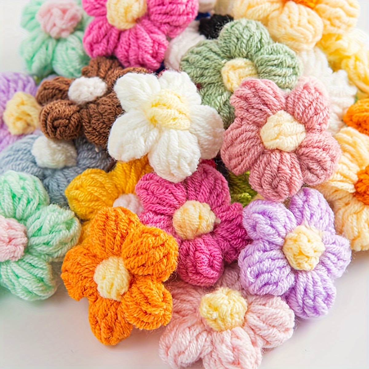 /100pcs 1.6 Inch Flower Sew On Patches Crochet Floral Petals Handmade Beautiful Crochet Flowers Petals Crocheted Flowers For Diy Hair Clothes Party Decor Craft