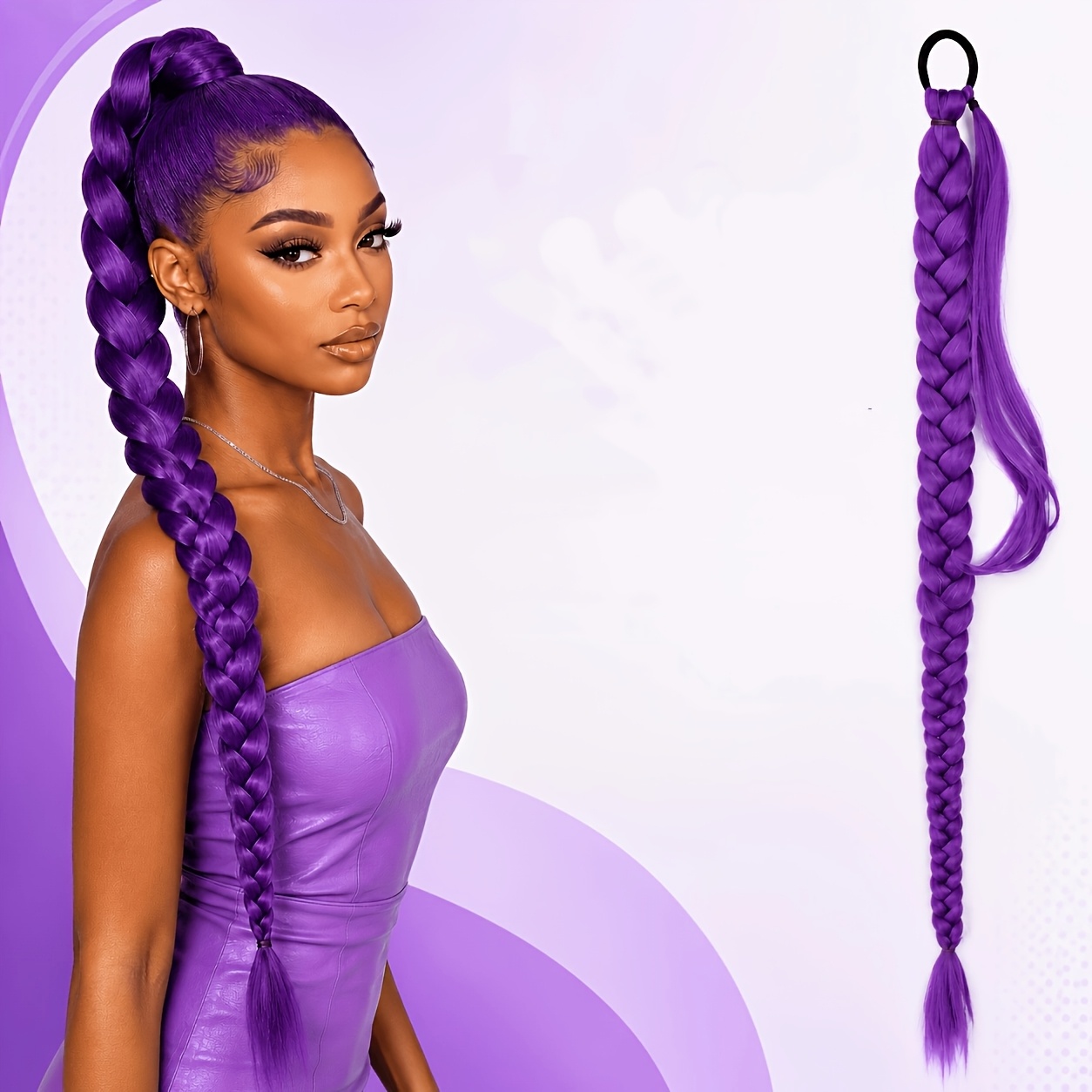 TEMU Extensión de cabello para de caballo trenzada previamente, ¡sin necesidad de peinado! de caballo trenzada sintética de 28 pulgadas con banda