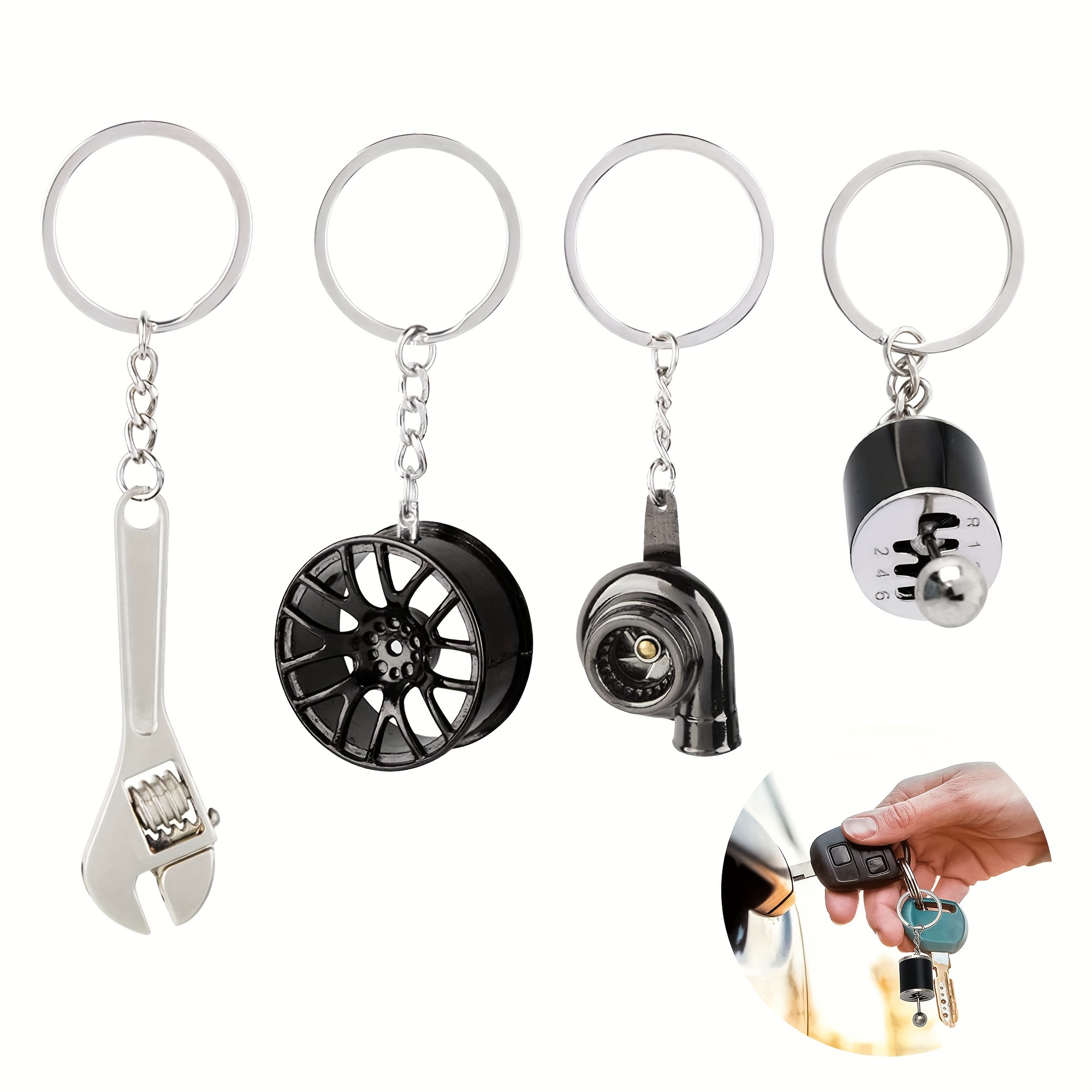 

4pcs Car Keyring Set Delicate Turbo Keychain Gift For Christmas Birthdays Graduation For Car Enthusiasts Use For Car Keys Motorbike Keychains Bag Pendants Wallets Provides A Stylish Look