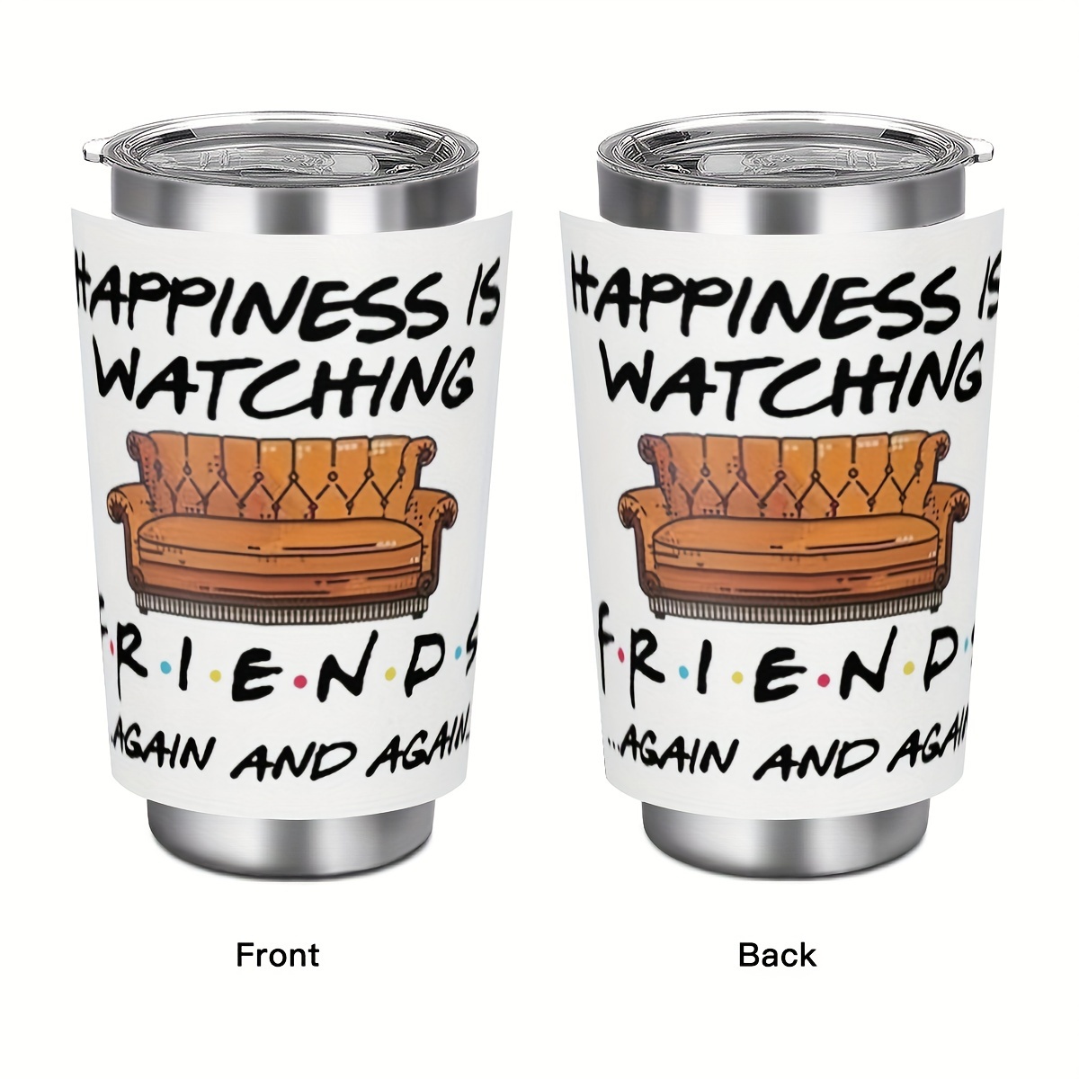 

1pc 20oz "happiness Is Watching Friends" Stainless Steel Tumbler, Hand Wash, Reusable Double Wall Insulated Travel Mug For Outdoor, Fitness, Car - Multipurpose No Electricity Needed Cup