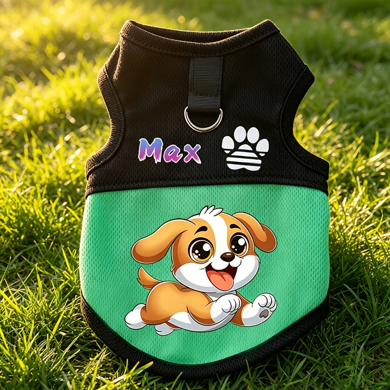 TEMU Pet Breathable Mesh Sleeveless Vest T-shirt, Supports Name Engraving, Features Paw Print And D-ring Leash Attachment, Dual--, In Multiple Colors