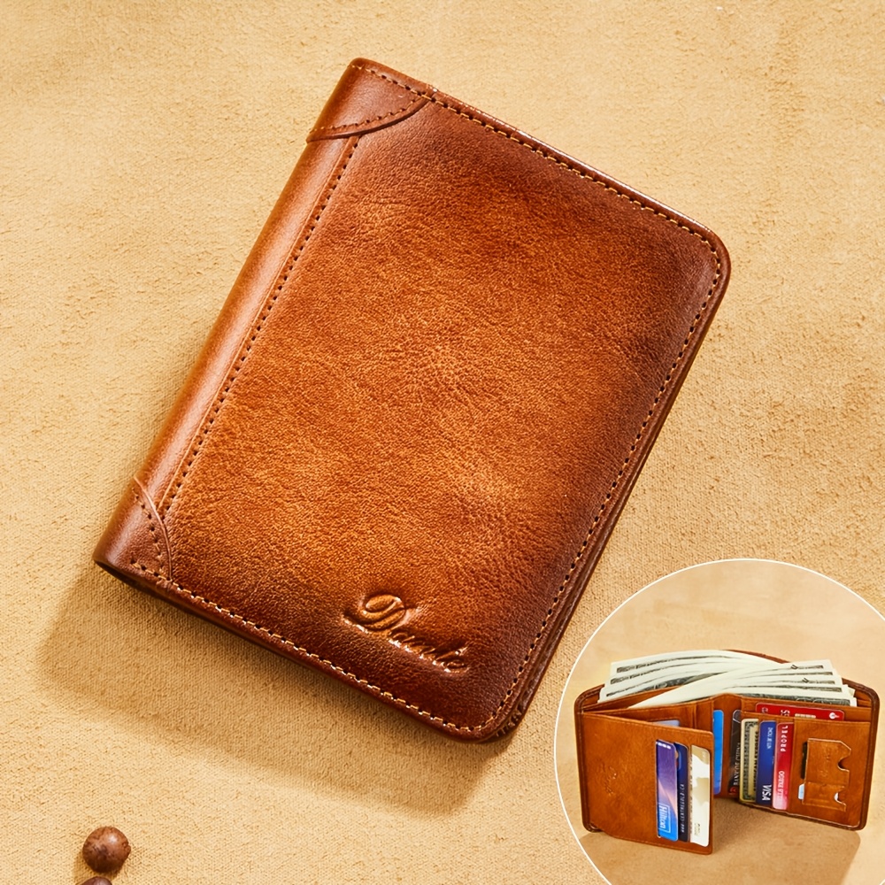 Image of Genuine Leather Rfid Blocking Wallet For Men | Vintage Thin Short Multifunctional Id Credit Card Holder , Multiple Pockets, Gifts For Father's Day, Christmas, Valentine's Day